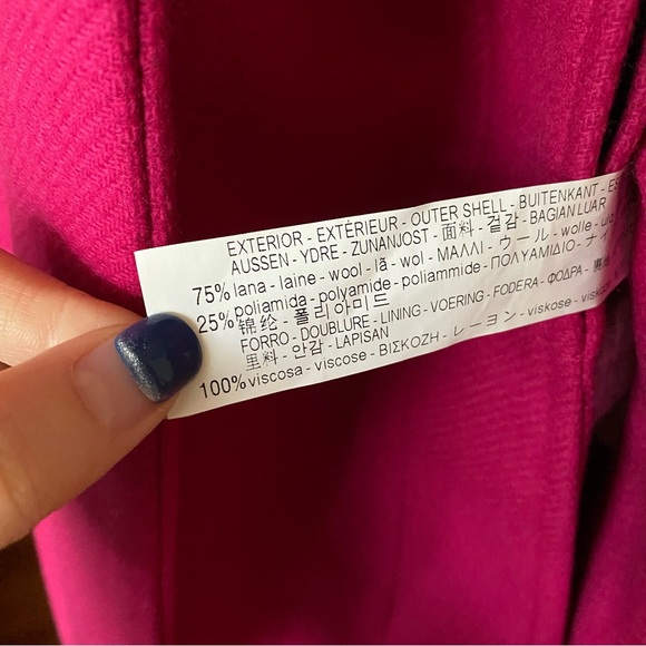 Zara puff sleeve wool blend belted coat fuchsia pink - Picture 11 of 15